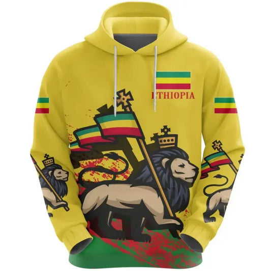 Ethiopia Flag Lion Of Judah Printed Hoodie Unisex