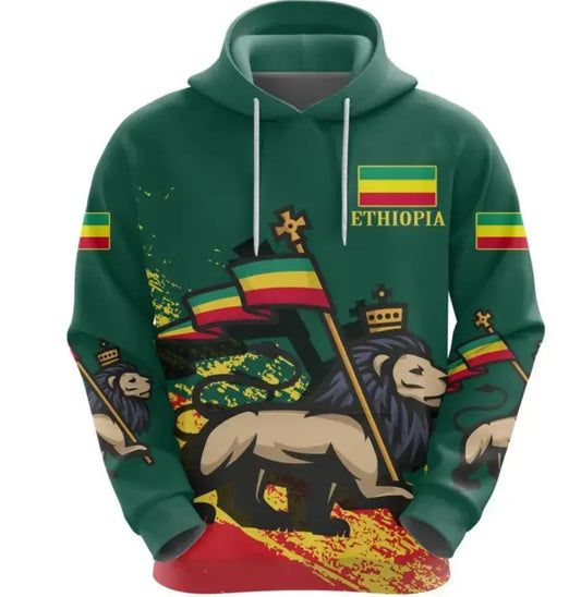 Ethiopia Flag Lion Of Judah Printed Hoodie Unisex