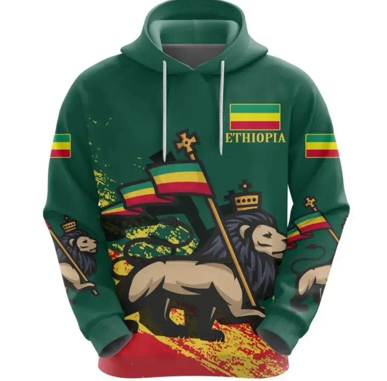 3D Ethiopian Flag Lion Printed Hoodies For Kids